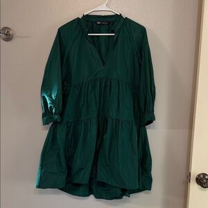 Zara Deep Green V-Neck Tiered Dress
